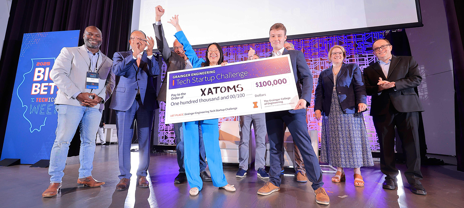 Photo of $100k award winning team at Grainger engineering tech startup challenge in 2025 in Chicago