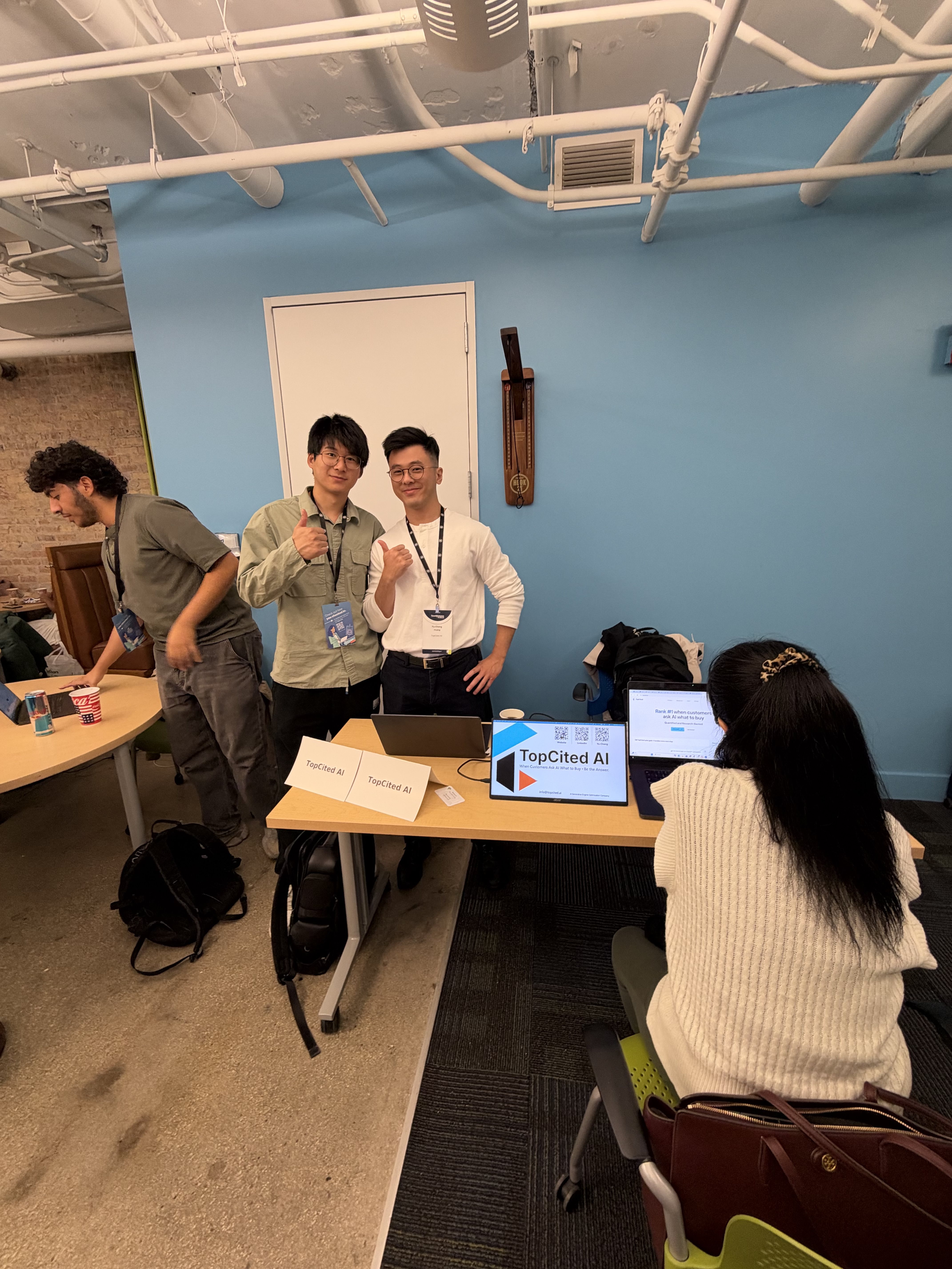 Two students showcasing their startup idea at the startup showcase event. 