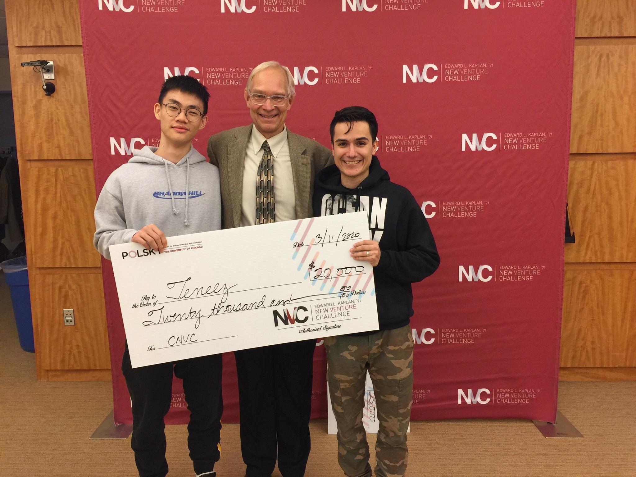 Teneez team (LtoR): Johnny Weipeng with John S. Thode, [cr][lf]Clinical Professor for Innovation, Leadership, & Engineering Entrepreneurship (ILEE) at TEC, and Raymundo Cedric Vargas